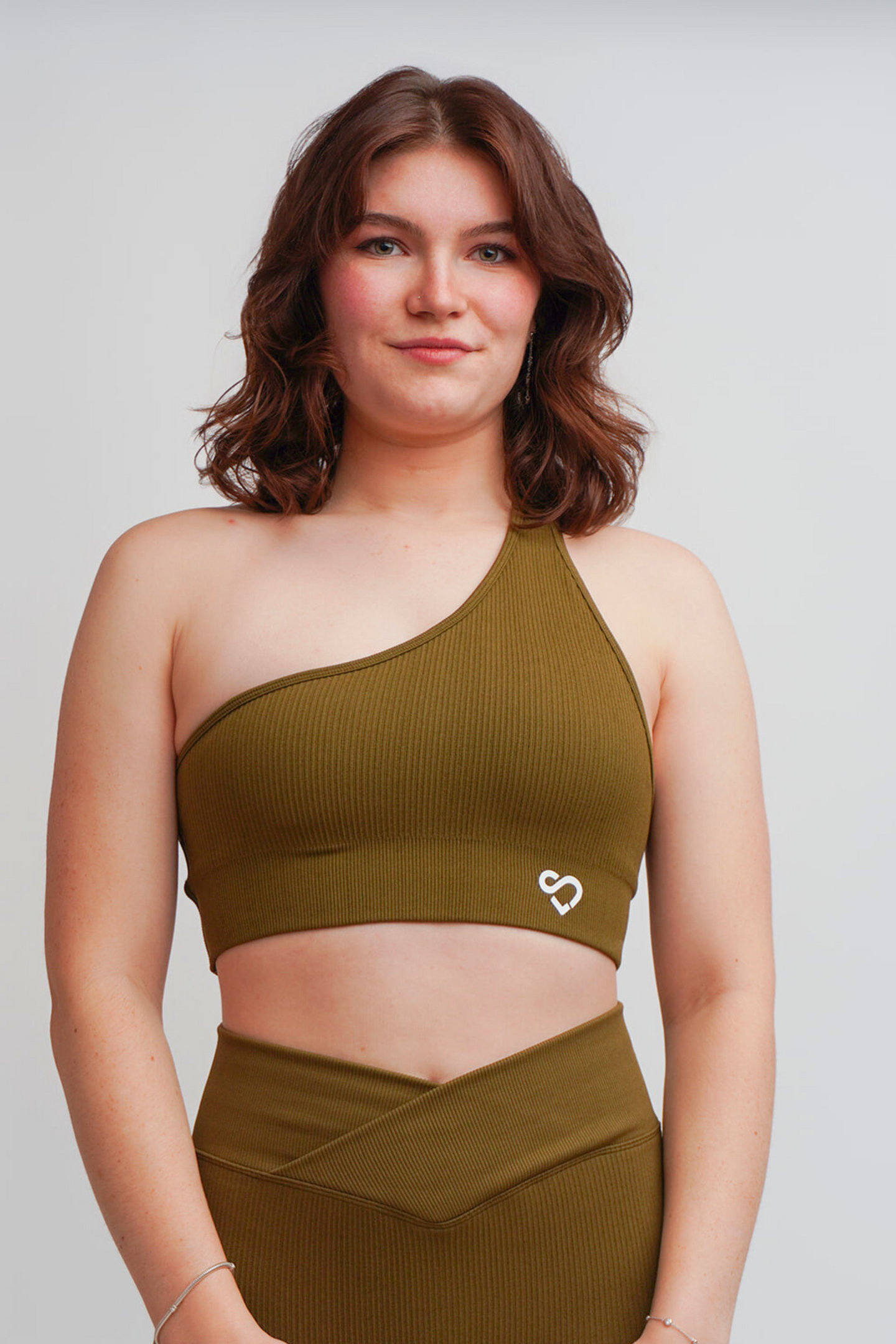 Aura One Shoulder Sports Bra Army Green
