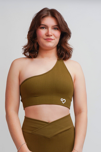 Aura One Shoulder Sports Bra Army Green