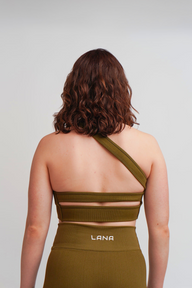 Aura One Shoulder Sports Bra Army Green