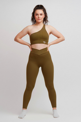 Aura One Shoulder Sports Bra Army Green