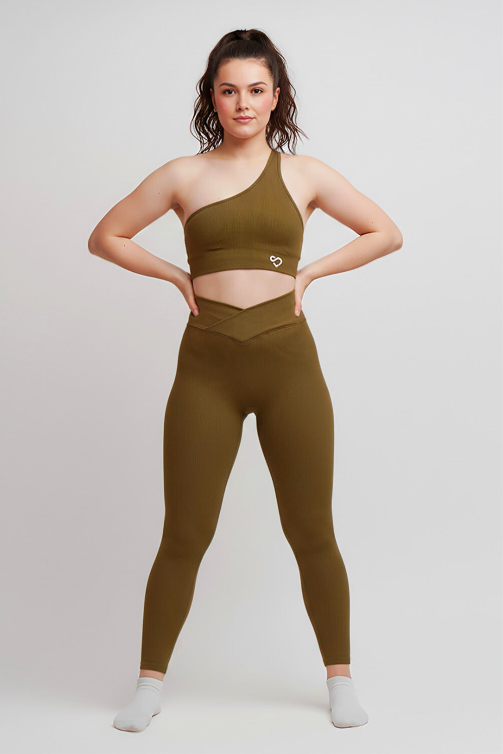 Aura One Shoulder Sports Bra Army Green