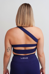 Aura One Shoulder Sports Bra Navy Blue