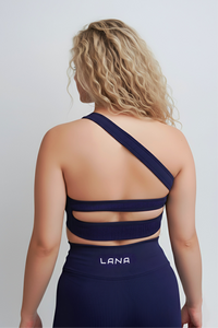 Aura One Shoulder Sports Bra Navy Blue